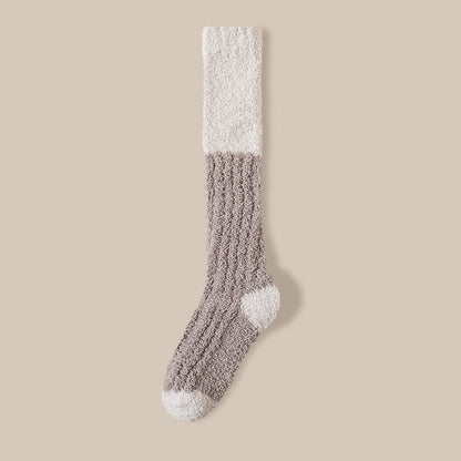 Plush Fleece Knee High Sleep Socks(4 Pairs) - Coffee - EU36-40(US3-7) - image 14