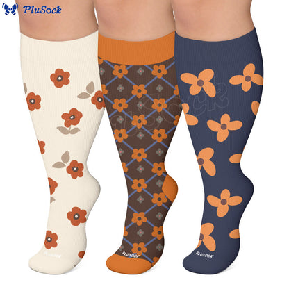 Plus Size Warm Floral Compression Socks(3 Pairs) - image 0