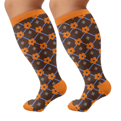 Plus Size Warm Floral Compression Socks(3 Pairs) - Orange(1 Pair) - 4XL - image 6
