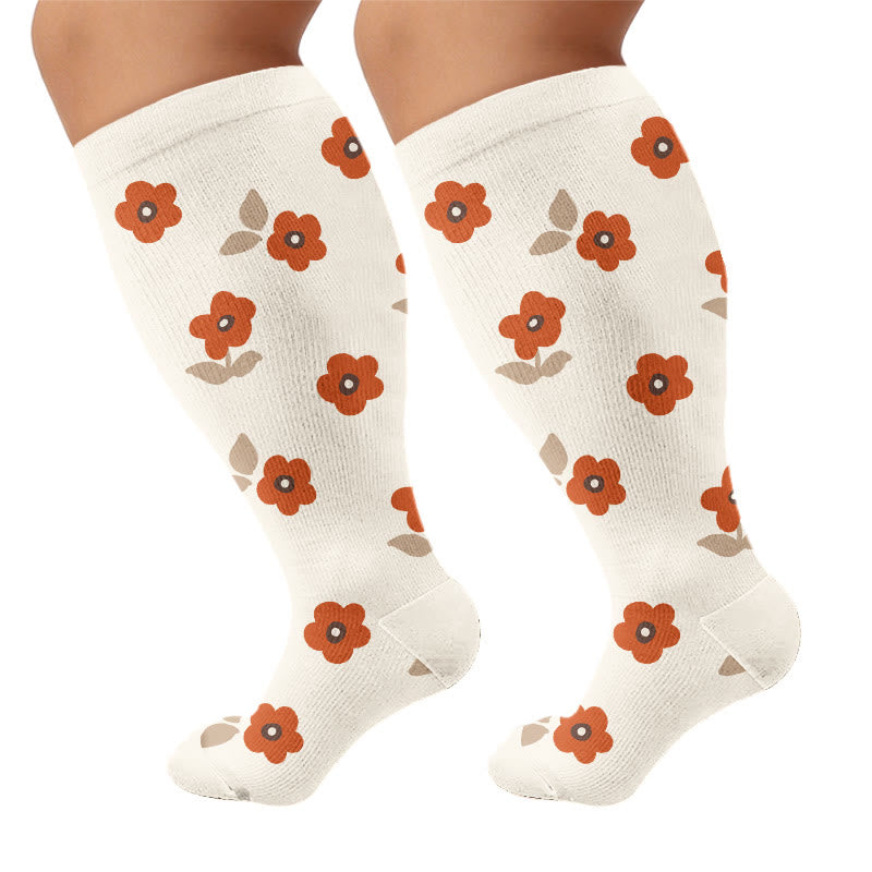 Plus Size Warm Floral Compression Socks(3 Pairs) - Apricot(1 Pair) - 4XL - image 5