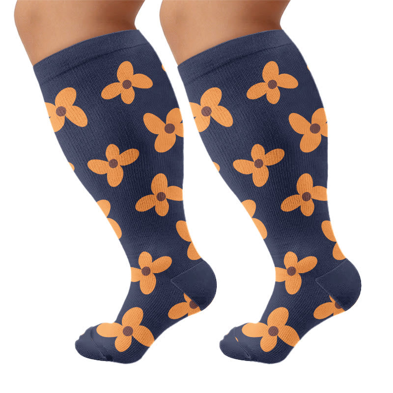 Plus Size Warm Floral Compression Socks(3 Pairs) - Navy Blue(1 Pair) - 4XL - image 7