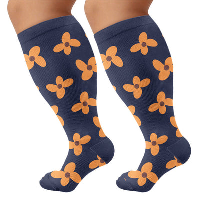 Plus Size Warm Floral Compression Socks(3 Pairs) - Navy Blue(1 Pair) - 4XL - image 7