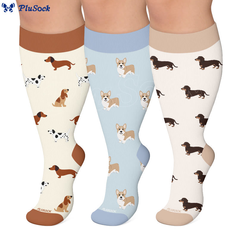 Plus Size Playful Puppy Compression Socks(3 Pairs) - image 0