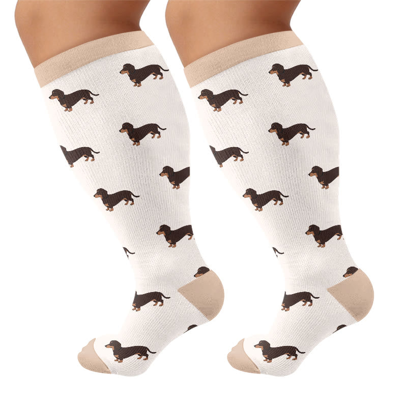 Plus Size Playful Puppy Compression Socks(3 Pairs) - Khaki(1 Pair) - 4XL - image 6