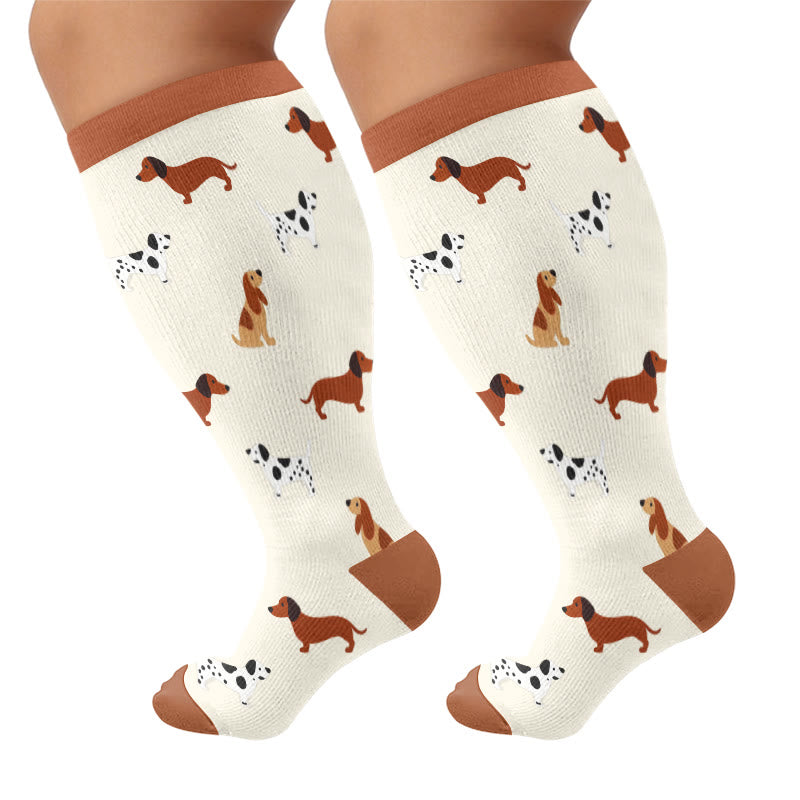 Plus Size Playful Puppy Compression Socks(3 Pairs) - Coffee(1 Pair) - 4XL - image 5