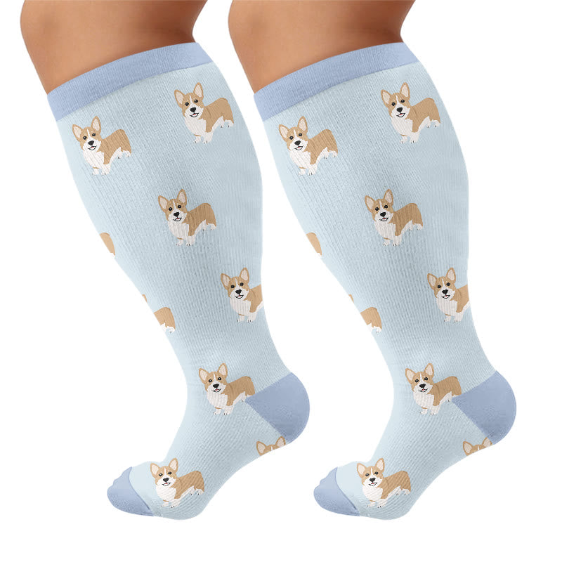 Plus Size Playful Puppy Compression Socks(3 Pairs) - Blue(1 Pair) - 4XL - image 7
