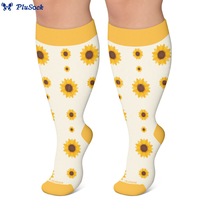 Plus Size Sunflower Compression Socks(3 Pairs) - image 3