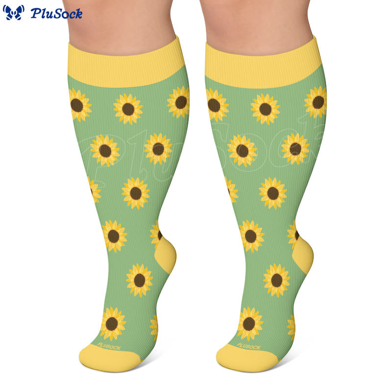 Plus Size Sunflower Compression Socks(3 Pairs) - image 4