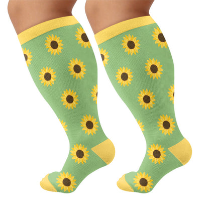 Plus Size Sunflower Compression Socks(3 Pairs) - Green(1 Pair) - 4XL - image 7