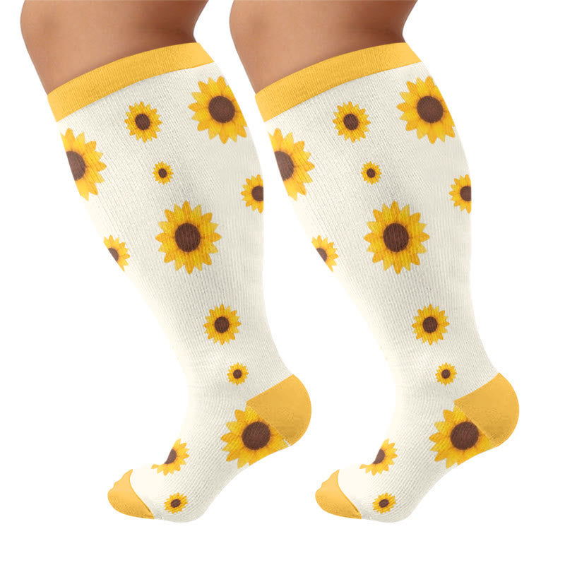 Plus Size Sunflower Compression Socks(3 Pairs) - Yellow(1 Pair) - 4XL - image 6