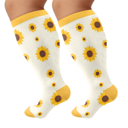 Plus Size Sunflower Compression Socks(3 Pairs) - Yellow(1 Pair) - 4XL - image 6