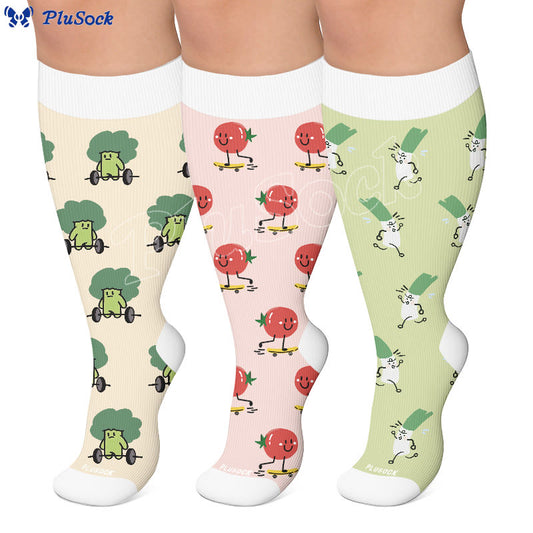 Plus Size Cute Veggie Fun Compression Socks(3 Pairs) - image 0