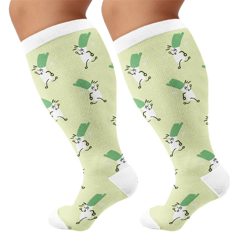 Plus Size Cute Veggie Fun Compression Socks(3 Pairs) - Green(1 Pair) - 4XL - image 5