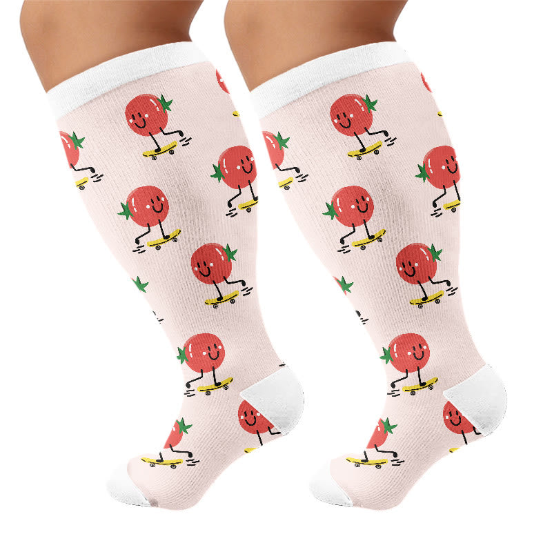 Plus Size Cute Veggie Fun Compression Socks(3 Pairs) - Pink(1 Pair) - 4XL - image 7