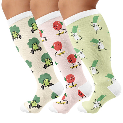 Plus Size Cute Veggie Fun Compression Socks(3 Pairs) - Multicolor - 4XL - image 1