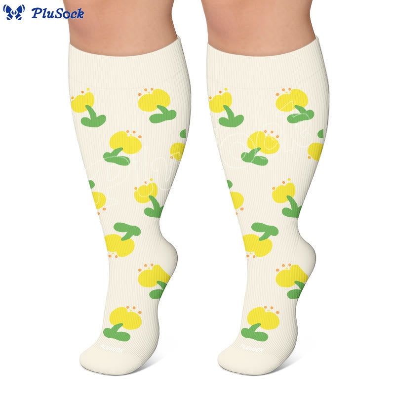 Plus Size Simple Floral Compression Socks(3 Pairs) - image 2