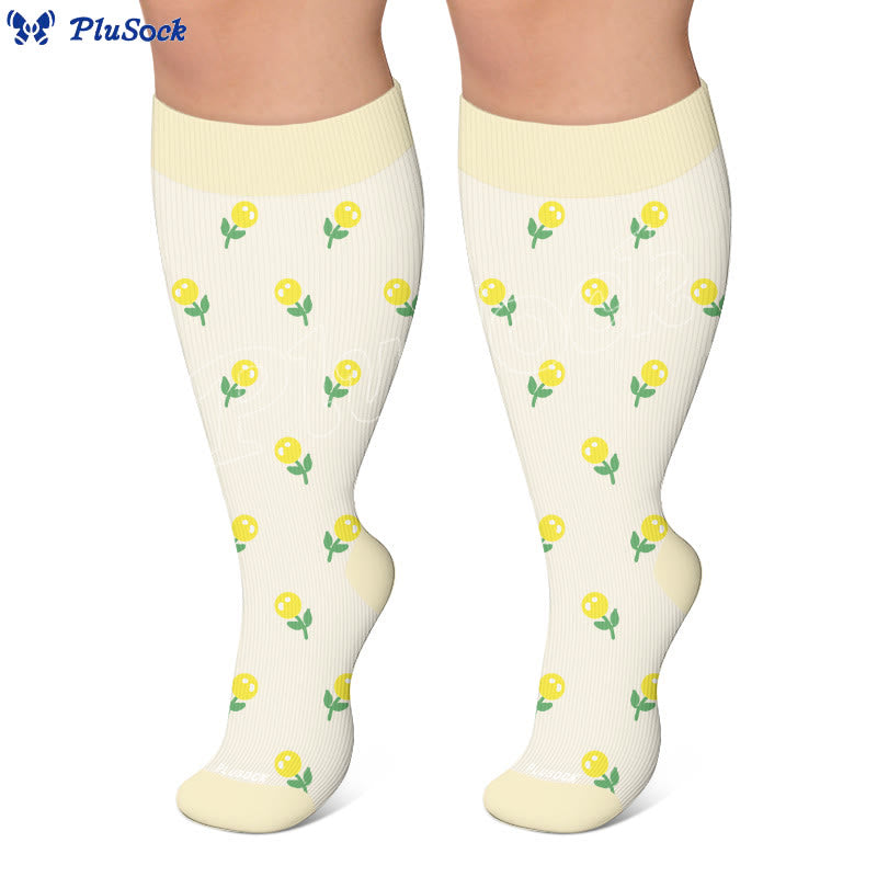 Plus Size Simple Floral Compression Socks(3 Pairs) - image 4