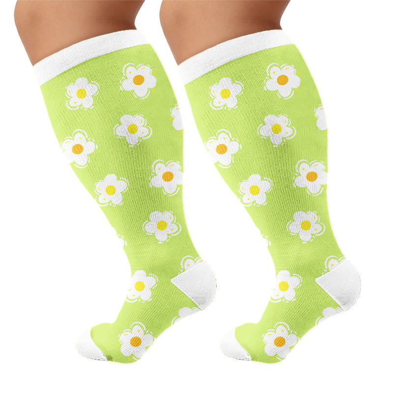 Plus Size Simple Floral Compression Socks(3 Pairs) - Green(1 Pair) - 4XL - image 5