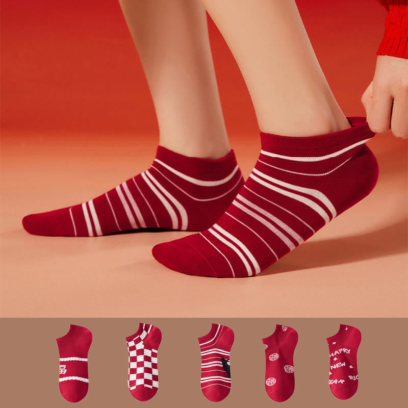 Festive Red Ankle Socks(5 Pairs) - Multicolor - EU36-40(US3-7) - image 0