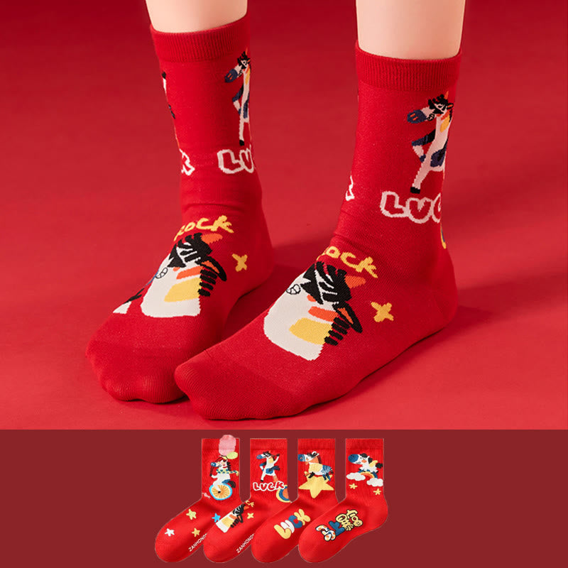 Funny Hose Pattern Quarter Socks(4 Pairs) - image 0