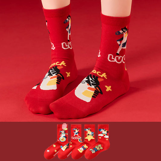 Funny Hose Pattern Quarter Socks(4 Pairs) - image 0