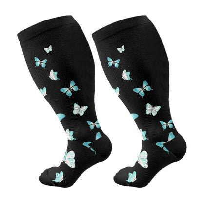 Plus Size  Butterfly Print Compression Socks(3 Pairs) - Green(1 Pair) - 4XL - image 13