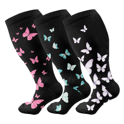 Plus Size  Butterfly Print Compression Socks(3 Pairs) - Multicolor - 4XL - image 8