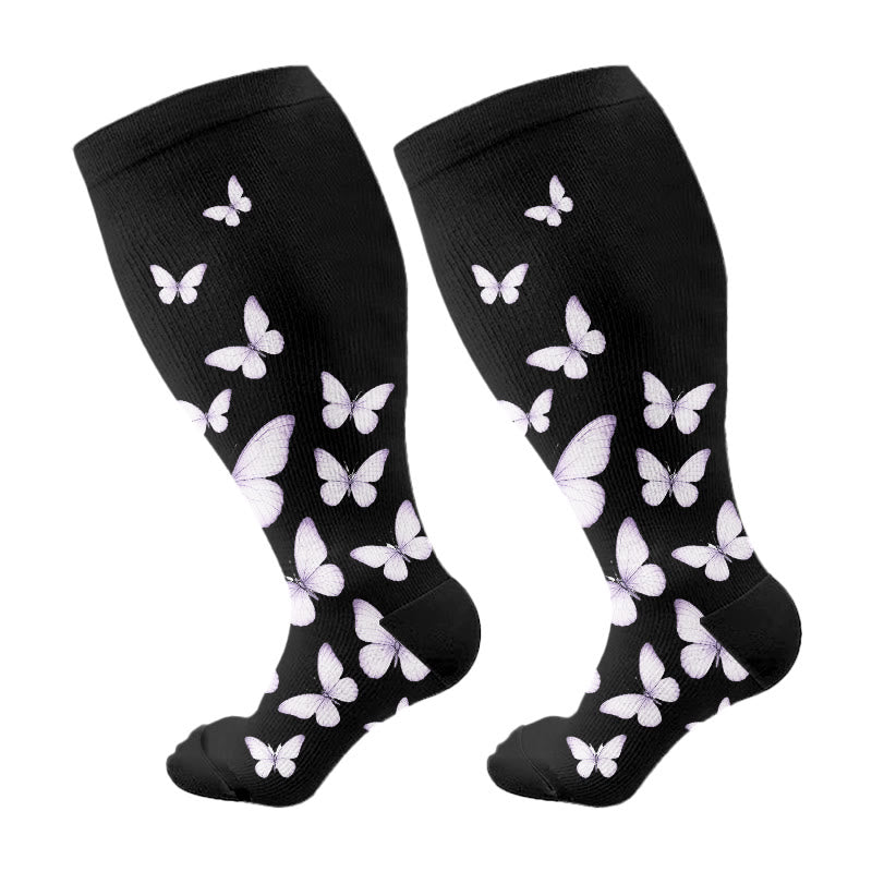 Plus Size  Butterfly Print Compression Socks - Purple - 4XL - image 7