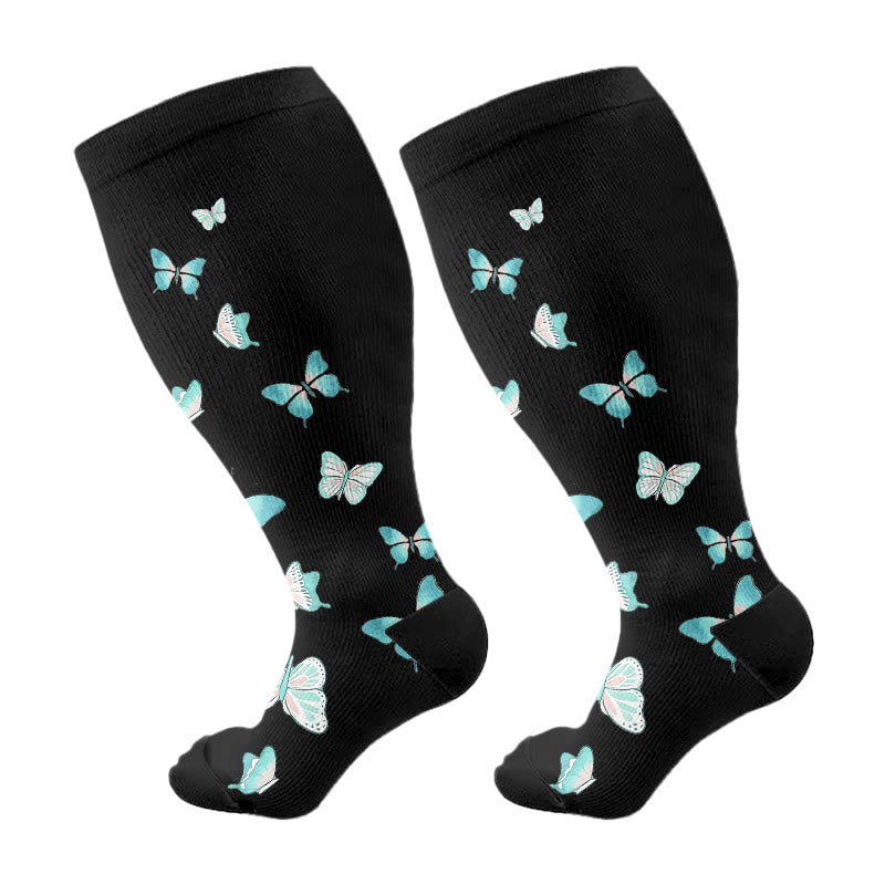 Plus Size  Butterfly Print Compression Socks - Green - 4XL - image 5