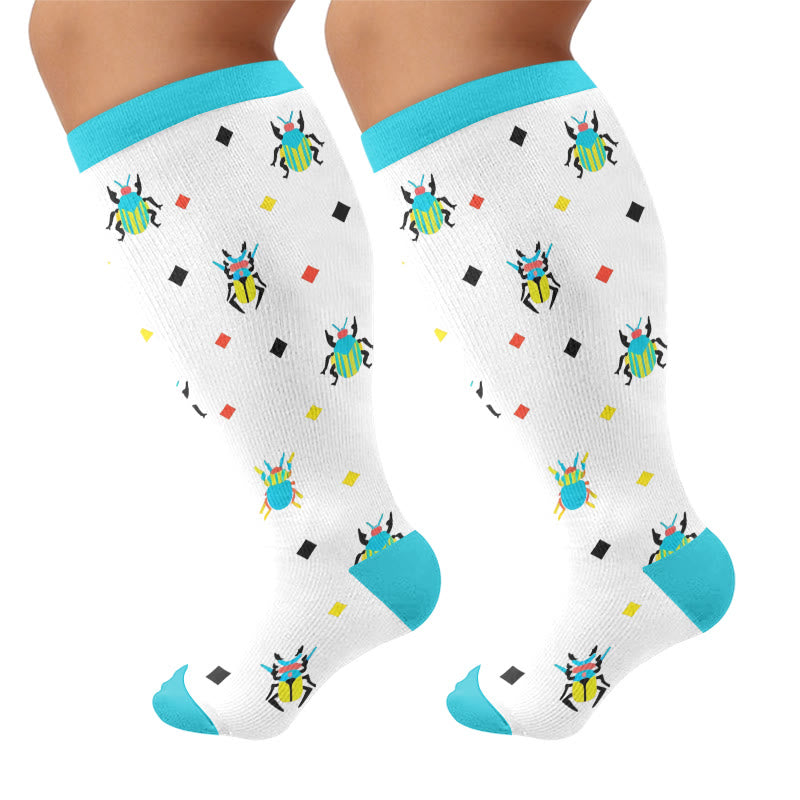 Plus Size Butterflies Beetles Compression Socks(3 Pairs) - White(1 Pair) - 4XL - image 5