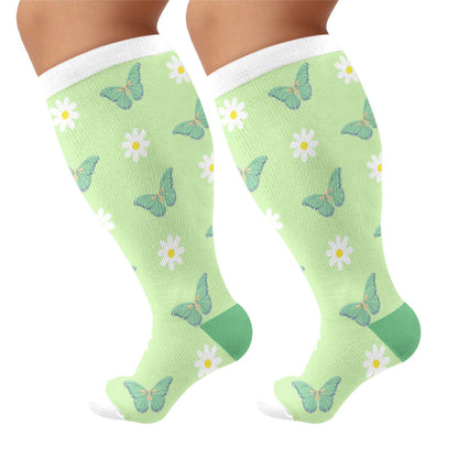 Plus Size Butterflies Beetles Compression Socks(3 Pairs) - Green(1 Pair) - 4XL - image 6