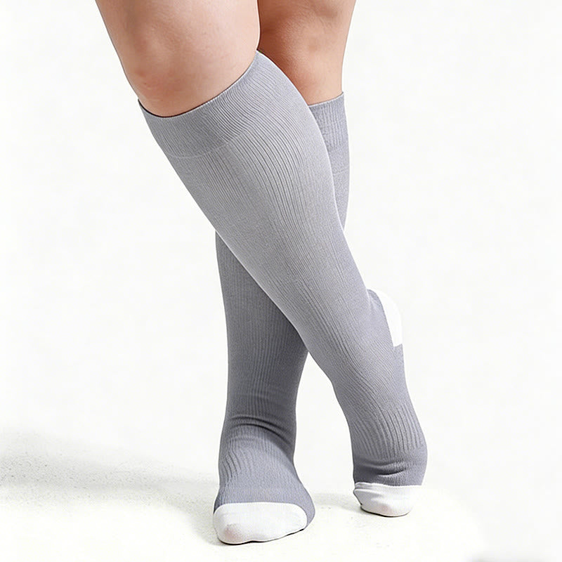 Plus Size Soft Bamboo Fiber Compression Socks - Grey - 4XL - image 12