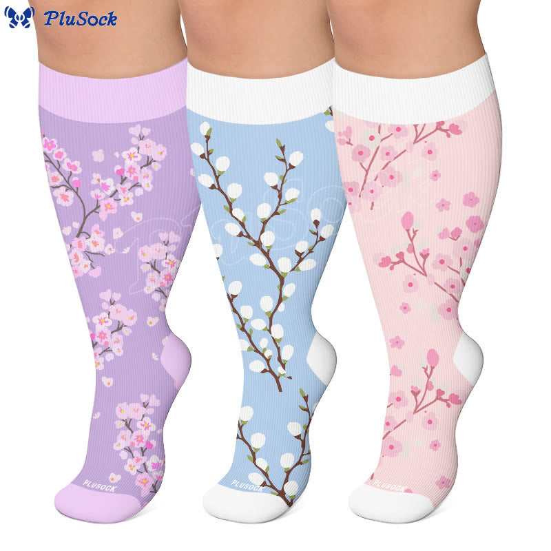 Plus Size Spring Petal Compression Socks(3 Pairs) - image 0