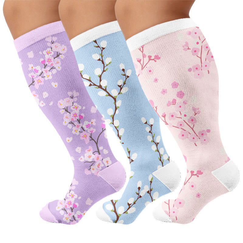 Plus Size Spring Petal Compression Socks(3 Pairs) - Multicolor - 4XL - image 1