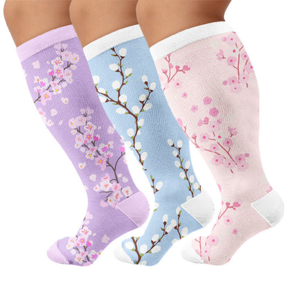 Plus Size Spring Petal Compression Socks(3 Pairs) - Multicolor - 4XL - image 1
