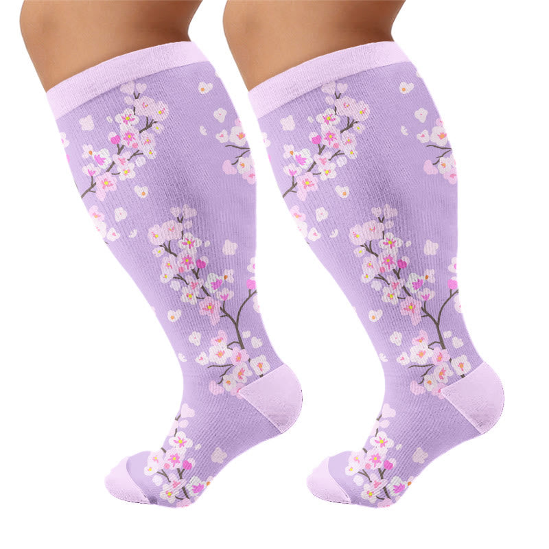 Plus Size Spring Petal Compression Socks(3 Pairs) - Purple(1 Pair) - 4XL - image 6