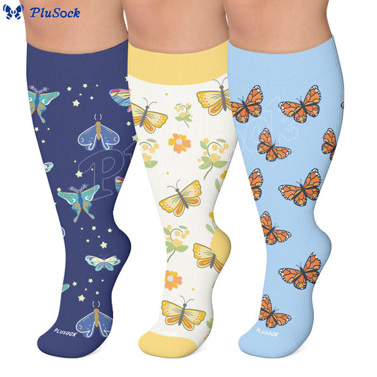 Plus Size Butterfly Bee Compression Socks(3 Pairs) - image 0