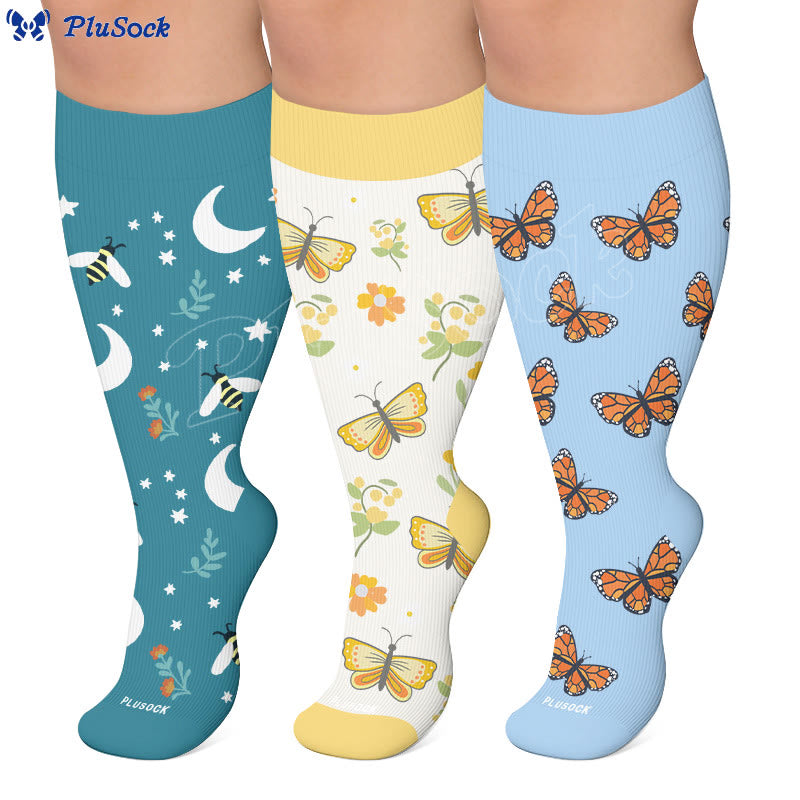 Plus Size Butterfly Bee Compression Socks(3 Pairs) - image 1