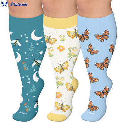 Plus Size Butterfly Bee Compression Socks(3 Pairs) - image 1