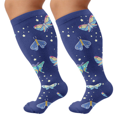 Plus Size Butterfly Bee Compression Socks(3 Pairs) - Navy Blue(1 Pair) - 4XL - image 10