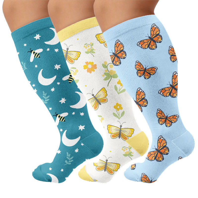 Plus Size Butterfly Bee Compression Socks(3 Pairs) - Multicolor B - 4XL - image 3