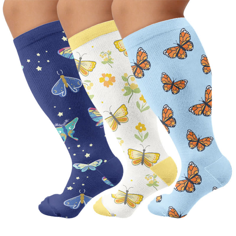 Plus Size Butterfly Bee Compression Socks(3 Pairs) - Multicolor A - 4XL - image 2