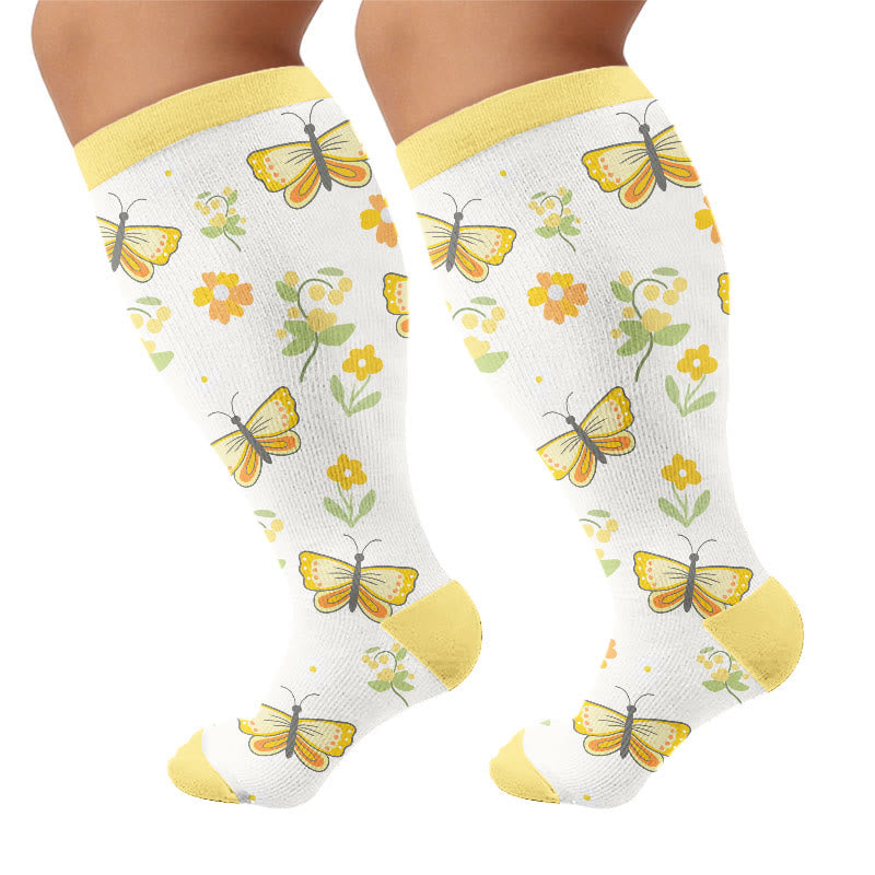 Plus Size Butterfly Bee Compression Socks(3 Pairs) - White(1 Pair) - 4XL - image 8
