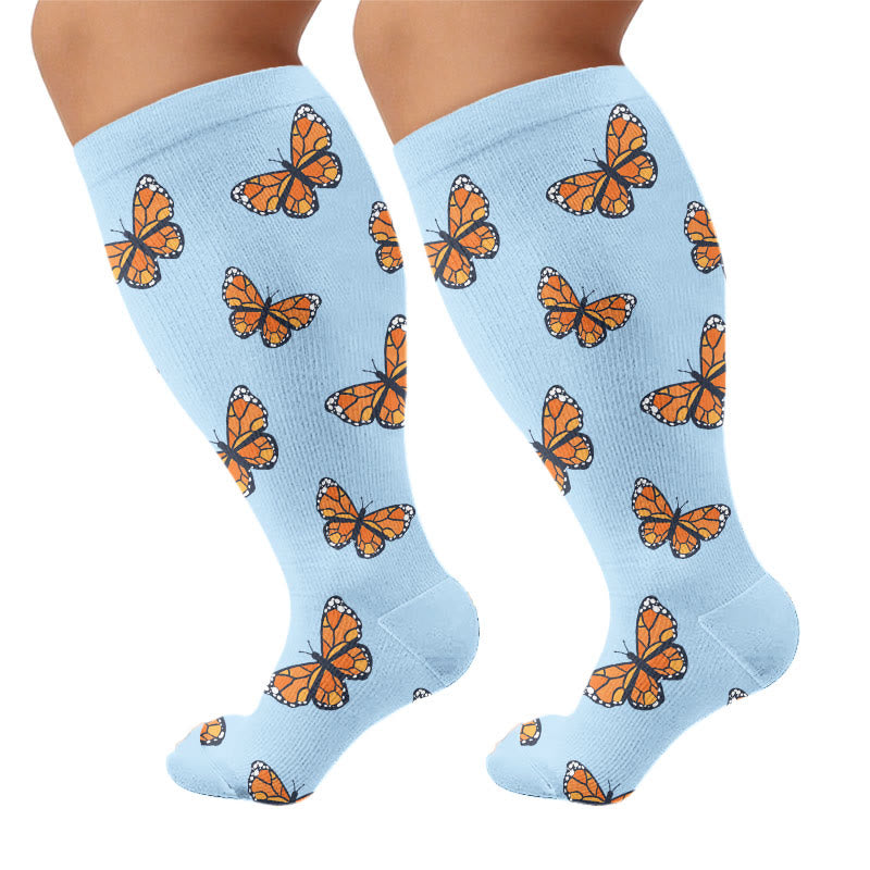 Plus Size Butterfly Bee Compression Socks(3 Pairs) - Blue(1 Pair) - 4XL - image 11