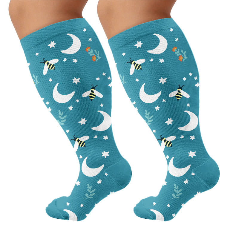 Plus Size Butterfly Bee Compression Socks(3 Pairs) - Lake Blue(1 Pair) - 4XL - image 9