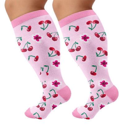 Plus Size Floral Touch Compression Socks - Pink(1 Pair) - 4XL - image 5