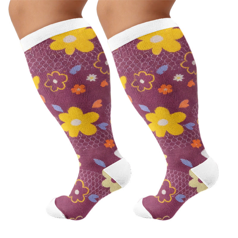 Plus Size Floral Touch Compression Socks - Purple(1 Pair) - 4XL - image 6