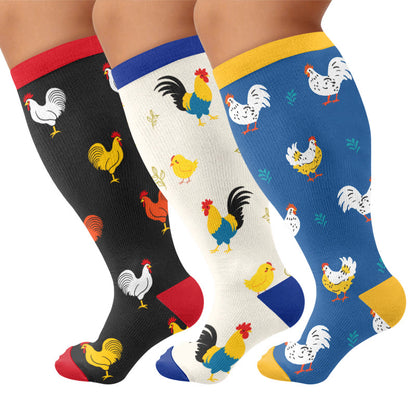 Plus Size Playful Rooster Compression Socks - Multicolor(3 Pairs) - 4XL - image 1