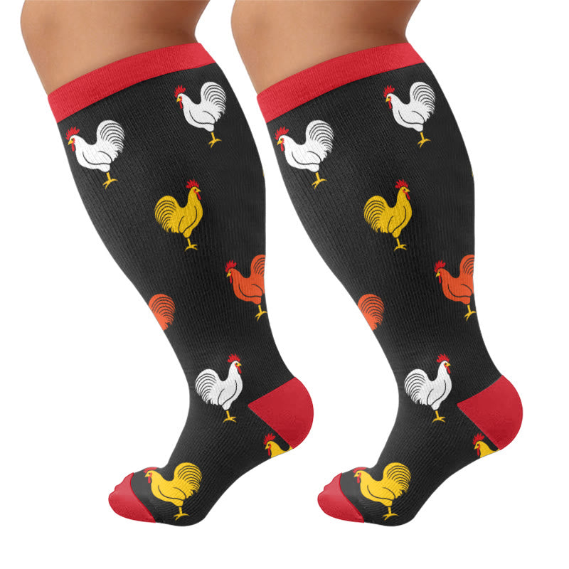 Plus Size Playful Rooster Compression Socks - Black(1 Pair) - 4XL - image 6