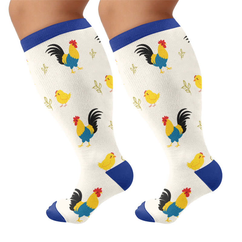 Plus Size Playful Rooster Compression Socks - Beige(1 Pair) - 4XL - image 5